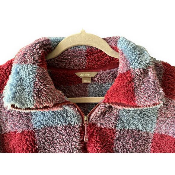 Eddie Bauer Ultra Plush Fleece Quarter Zip Sweatshirt Plaid Print Pullover SZ XL - Picture 8 of 11